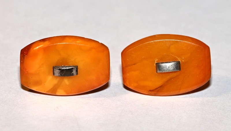 ART DECO GERMAN 835 SILVER NATURAL BALTIC BUTTERSCOTCH AMBER CUFFLINKS-1930'S