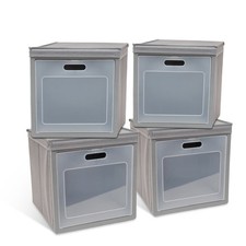 4-Pack Fabric Stackable Compartment Shoe Organizer Grey