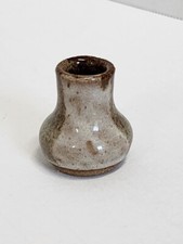 Minature Pottery Handmade Bud  Vase Brown White 1.25" Tall Decorative Signed