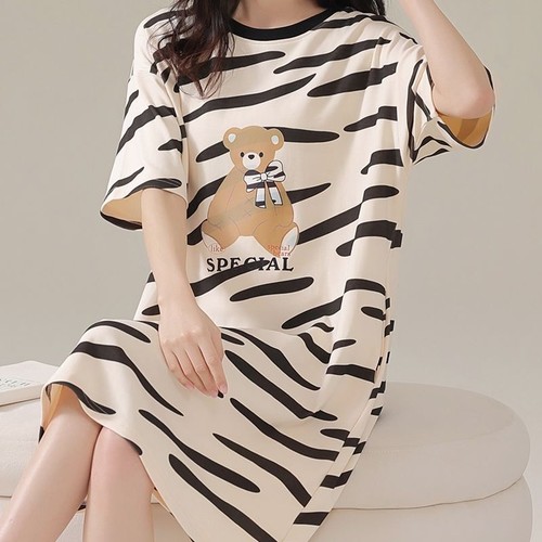 Shirt Kleid Baumwolle kurzärmelig Homewe Damen 100 % Baumwolle Pyjama Nachtwäsche Schlaf - Bild 4 von 34