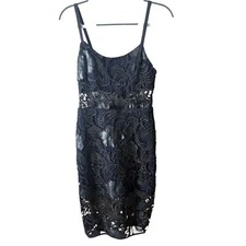 Lovers and Friends Black and Navy Leather Lace Overlay Dress Size XS