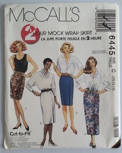 McCALLS 6445 MISS SIZE 10-12-14 Straight Mock Wrap SKIRT in 4 Lengths PATTERN UC