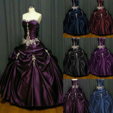 Gothic Satin Wedding Dresses Sweetheart Ruching Gold Lace Applique Bridal Gowns