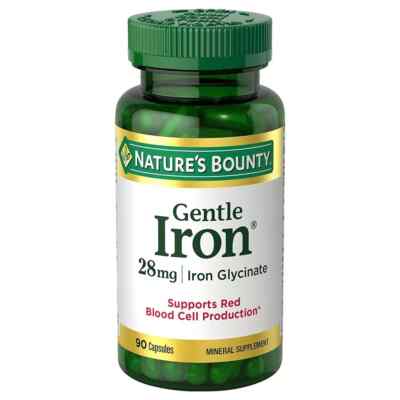 Nature s Bounty Gentle Iron. Promotes Red Blood Cell Production. 28 mg. 90 Caps