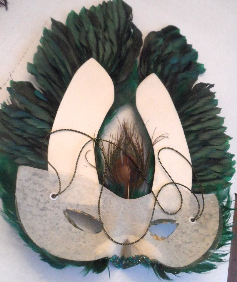 Máscara Plumada Verde y Negra - MASCARADA MARDI GRAS FIESTA MÁSCARA DE OJOS - HALLOWEEN Foto 3 de 3