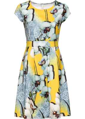 Scuba-Kleid Gr. 36 Gelb Bedruckt Damenkleid Freizeitkleid Abendkleid Neu