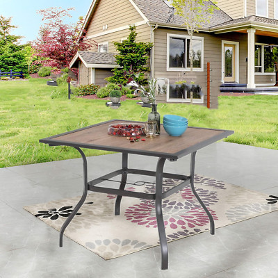 Outdoor Dining Table with Umbrella Hole Square Patio Table Wood-top for 4 Person