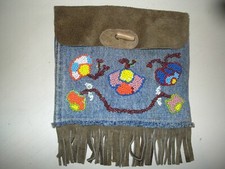 Belt bag denim bag embroidered with colorful glass beads for belt width up to 5.5