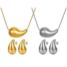 18K Gold Plated Stainless Steel Tear Drop Necklaces Earrings Set Jewelry Women