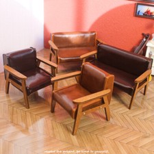 1/12 Scale Dollhouse Miniatures Mini Furniture Double Leather Sofa Living Room