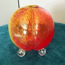 Vintage Mid Century Blown Glass Peach Paperweight Unbranded Murano Style 4"