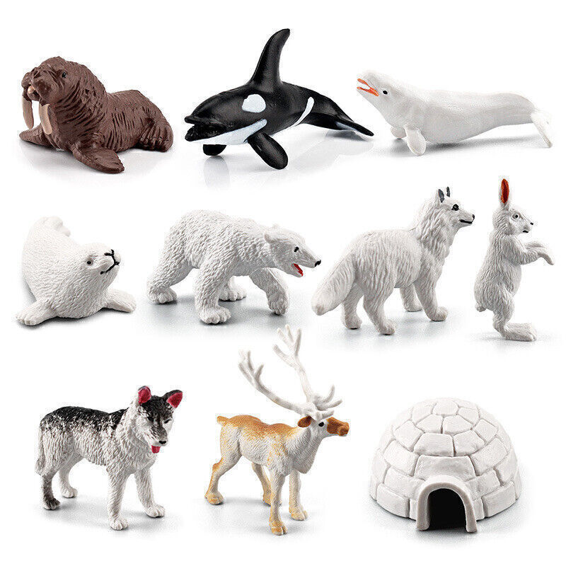 10Pcs Animal Figures Set Realistic Animals Polar Bear Figure Toy Desktop Decor