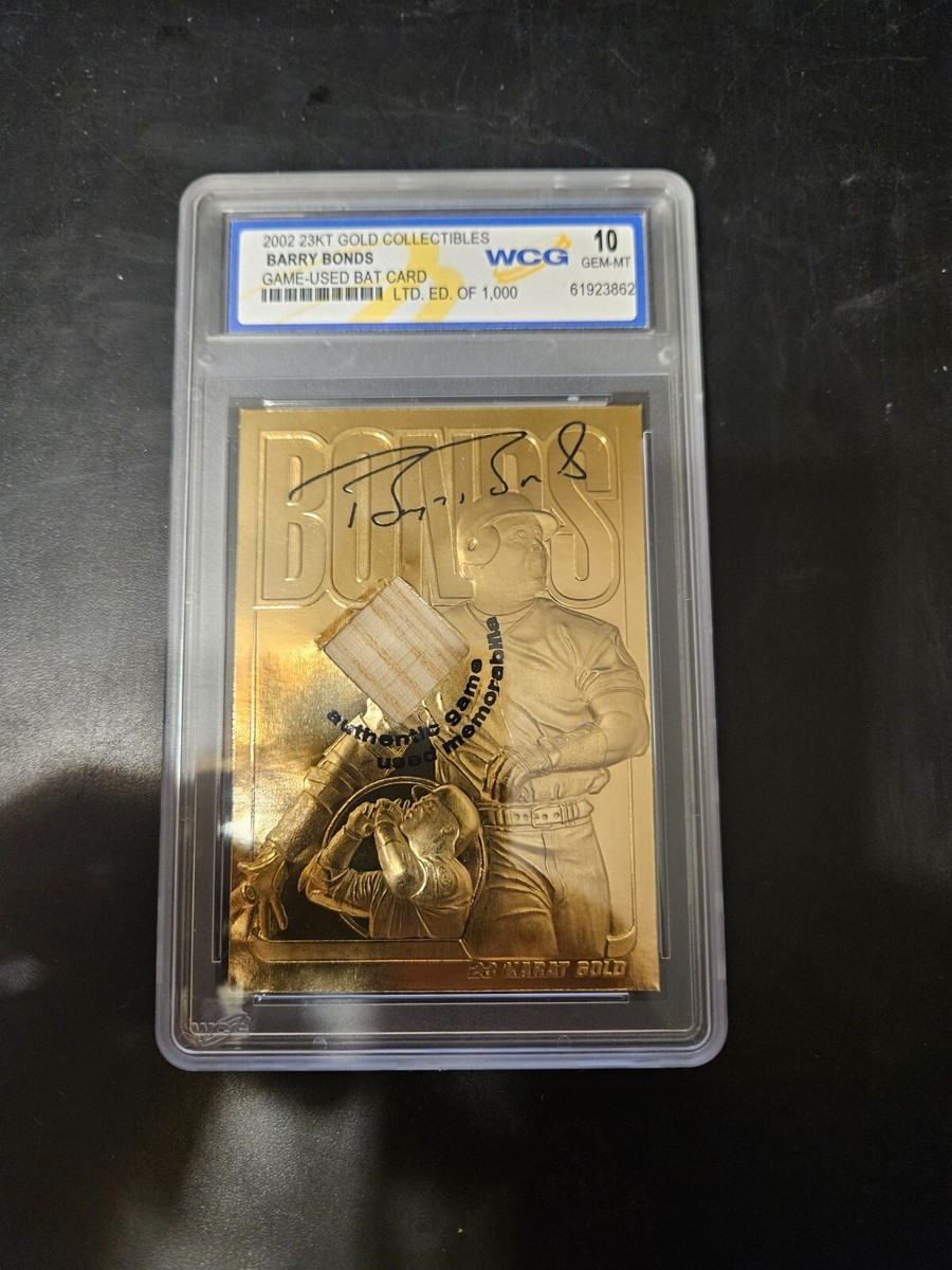 2002 23KT Gold Collectibles Barry Bonds Game Used Bat Card /1000