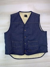 Vintage Sears Roebucks Denim Vest Mens XL Faux Sherpa Lined Made in USA