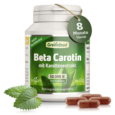 Greenfood Beta Carotin, 50000 iE, extra hochdosiert, 120 Kapseln   vegan