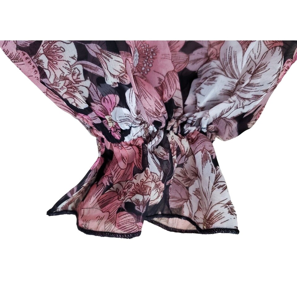 AAKAA Women's S Babydoll Dress Pink Plum Floral Chiffon Balloon Sleeves