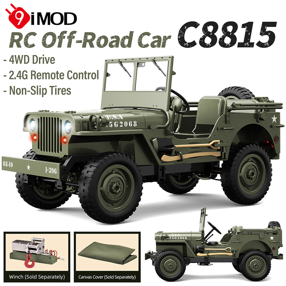RC C8815 1/10 Jeep Military Car 2.4GHZ 4WD Off-Road Rubber Tires With Lights Car