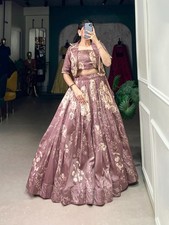 Coord set with touch of elegance in this Tasar silk Floral Print Wedding lehenga