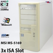 3x ISA SLOT MSI MS-5169 PC COMPUTER AMD K6-2 350MHz 10GB 256MB WINDOWS 98 SE