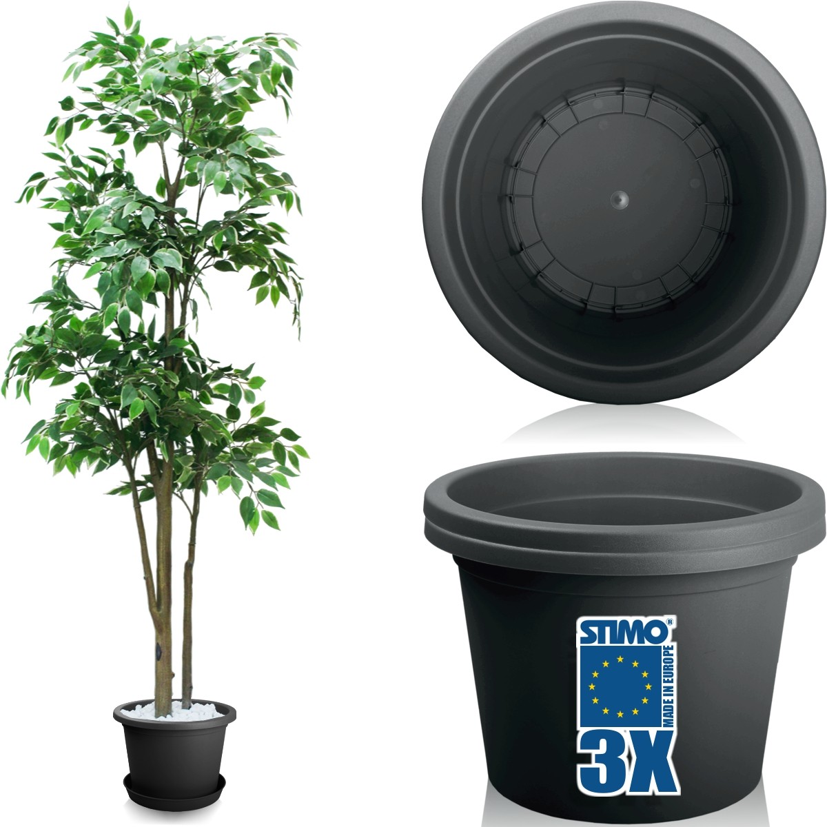 3x Blumentopf 34cm Pflanzkbel Tpfe Kunststoff Grau rund Pflanztopf  Anthrazit | eBay.de