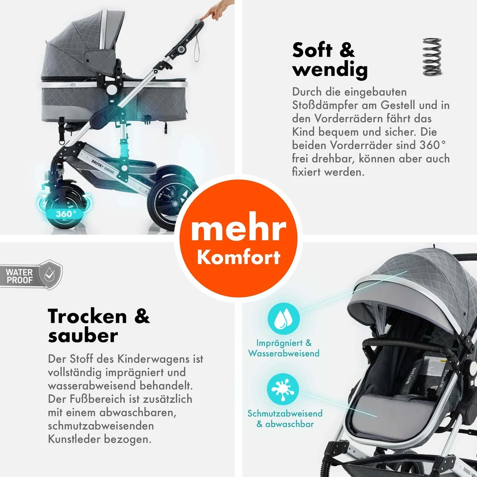 Daliya® BAMBIMO 2in1 Kinderwagen & Buggy Kombi Kinderwagen verstellbar - Bild 4 von 4