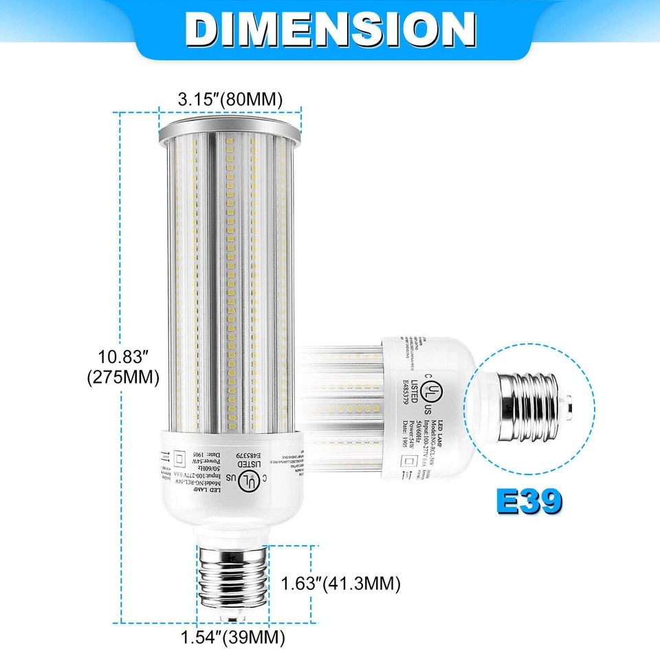 6Pack 54W LED Corn Light Bulb 5000K Daylight Warehouse High Bay Lights E39 Base - Image 2 of 4