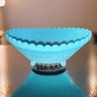 Vtg Portieux Vallerysthal Blue Opaline Basket Weave Design Oval Bowl-France-EUC