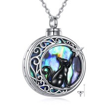 Cat Urn Necklace for Ashes Sterling Silver Black Cat Pendant Keepsake Memoria...
