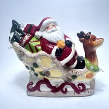Transpac Imports Light Up Santa w/ Sleigh & Reindeer Dolomite Figurine 8"