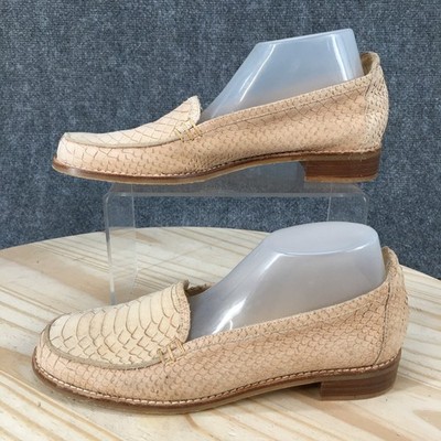 Stuart Weitzman Loafer Shoes Womens 6 M Croc Embossed Casual Leather Beige
