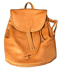 Sole Society Backpack Purse Vegan Faux Leather Camel Brown Tassel Boho Bag