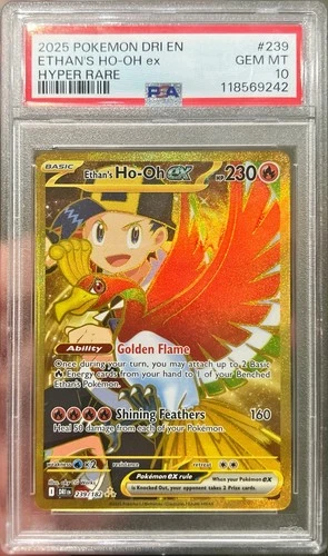 Pokemon Destined Rivals Ethan’s HO-OH Ex Gold Hyper Rare 239/182 PSA 10 Gem Mint