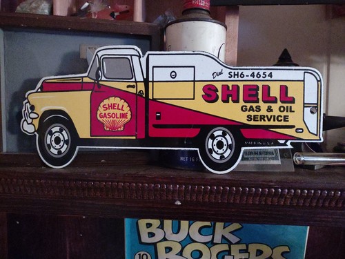 Vintage Shell Gasoline Porcelain Sign - Classic Shell Truck Logo Sign