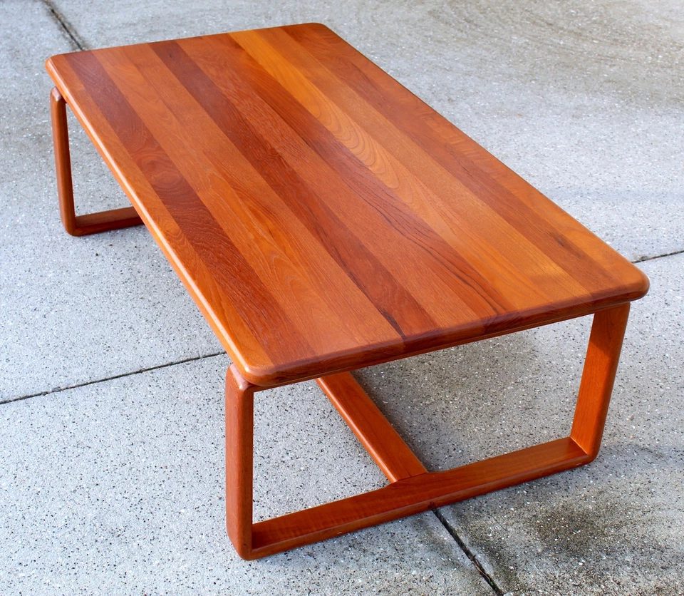 Danish Mid-Century Modern Solid Teak Coffee Table - Floating Top, Sled Base - Image 3 of 4