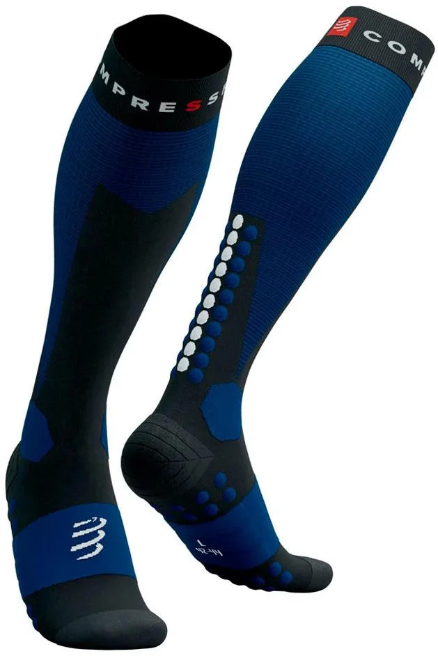Calcetines completos Compressport esquí turismo azul invierno deportes soporte lana merino para hombre