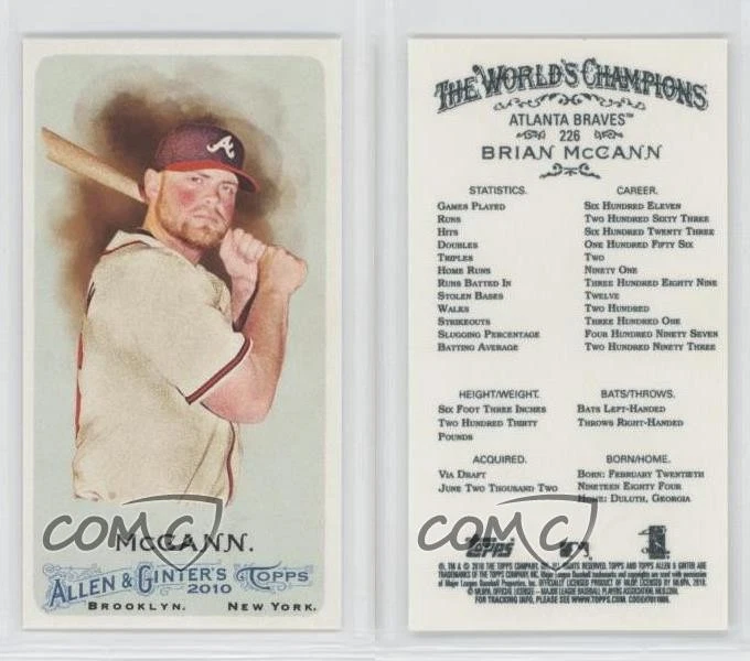 2010 Topps Allen & Ginter's Mini Brian McCann #226 2u3 - Image 3 of 3