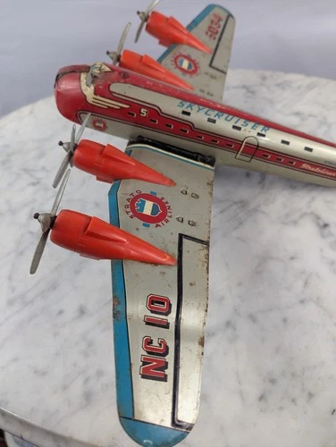 Vintage 50s Marx Tin Litho 18" Friction Stratoliner 700 Air Cruiser Plane Works