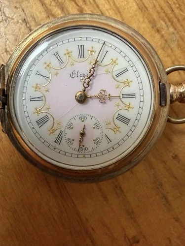 Elgin Tri Color Case Antique Women’s Pocket Watch Colored Dial Second Hand Movin