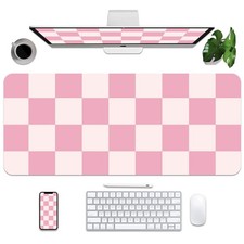 35.4x15.7-inch Large PU Leather Desk Mat Non-Slip Writing Pad Pink Plaid