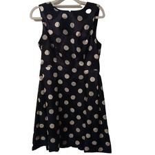 Vince Camuto Blue White Polka Dot Fit Flare Circle Print Sleeveless Dress 6P