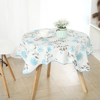 Vinyl Tablecloth for Square Table Cover 35" x 35" Blue Flower Oil  - Bild 1 von 4
