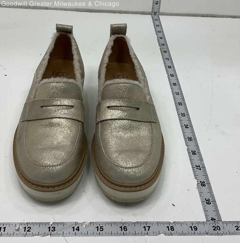 Ugg Women's Atwater Metallic Loafers Gold Chunky Platform Sole Shoes Sz 5