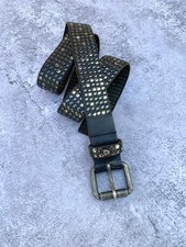 HTC Hollywood Trading Company Studded Leather Belt Black Made in Italy Size95/38