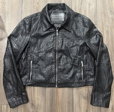 Bagatelle NYC Cropped Faux Leather Jacket Black Croc Embossed Zip Front M