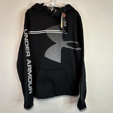 Under Armour Hoodie BOYS L Large Black White Youth UA Sweatshirt Pullover