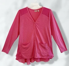 NWT Logo Lori Goldstein Pink Button Front Lace Accent Cardigan Jacket /  Large