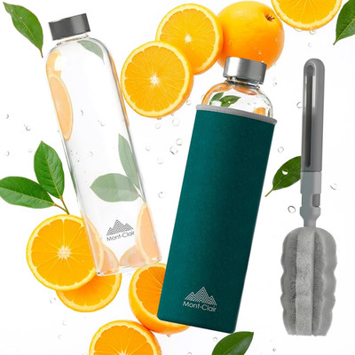 Kristal Bottiglia Vetro 1 Litro - Borracia Vetro Borosilicato Con Fodera in Neop