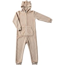 Cat Jack Kids XL 14 Leopard Print Hooded Fleece Union Suit Pajamas Tan Cream