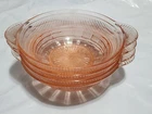 4 Pink Depression Glass 4 1/2" Bowls w/ Handles Stackable Vtg