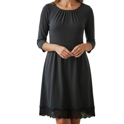 TRINA TURK LA Charcoal Grey Heather Long Sleeve Lace Trim Knit Dress - Size 0